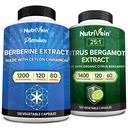Nutrivein Premium Berberine 1200mg " Citrus Bergamot Extract 1400mg Bundle - Ceilán Cinnamon " 25:1 Bergamia Extract - Weight Management " Immune Support Plus Heart Health - 120 Capsules Cada uno