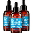 PrimeMD 4-en-1 Líquido Biotina Collagen Keratin Saw Palmetto Drops (3 Pack) Bundle - 25000mcg Pelo uñas y vitaminas de piel para hombres de mujeres - 2 Fl Oz Cada, Watermelon Flavor, Gluten-Free, Non-GMO
