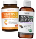 Bundle of Black Seed Oil Liquid & Vitamin C - Immune Fusion Booster Pack - Organic Black Seed Oil Liquid (8fl oz) Premium Cold-Presed Nigella Sativa & Vitamina C Immune Support (Non-GMO)(60 cápsulas)