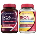Recetas del doctor Iron 65 mg & Iron Plus Bundle, Niveles de Hierro saludables " Apoyo a la sangre, Tabletas de hierro 60 ct " Iron Capsules 60 ct