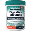 NewRhythm Digestive Enzymes 245 mg, con Probióticos y Prebióticos, Planta Basada, 7 Enzimas Clave, Digestión, Absorción Nutriente, Protease Amylase & Lipase, 60 cápsulas Vegan