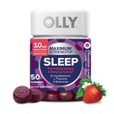 OLLY Max Strength Sleep Gummy, 10mg Melatonin, L-Theanine, Chamomile, Lemon Balm, Sugar Gratis, Vegetarian Sleep Aid, Strawberry - 50 Cuenta