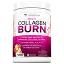 Multi Collagen Burn: Hidrolyzed Protein Peptides con ácido hialurónico, vitamina C, SOD B Dimpless, Tipos I, II, III, V y X, Caffeine-Free Strawberry Lemonade Flavored 30 Servings