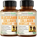 Glucosamine Chondroitin MSM with Hydrolyzed Collagen Peptides - Joint Support Supplement with Quercetin, Bromelain " Boswellia Extract - Collagen pills for Hair Skin Nails - FSA Eligible 2 Pack