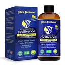 Aceite de Vida de la Fortuna Cod Liver Liquid Organic Lemon Flavor (8 Oz) 1000 mg Omega + Vitamina A, E &amp; D3 - Soporta la Salud Inmunitaria - 100% Fish Oil Suplemento de Wild Ocean Cod-GMO Gratis