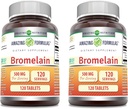 Fórmulas asombrosas Bromelain 500 Mg Tablets Suplemento ← Non-GMO Silencio Gluten Gratis Silencio Made in USA (120 Conde Silencio 2 Pack)