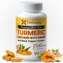 Curcumina Turmérica 2565 mg, 90 cápsulas, 95% Curcuminoides " Extracto Pepper Negro BioPerino, Suplemento Turmérico de Fuerza Extra, Todos Naturales " No - GMO, Sin gluten, Cápsulas Veganas
