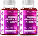 Vitamatic 2 Packs Vitamina B6 100mg Gummies – Natural Strawberry Flavor – 60 Gummies basadas en Pectina por botella – Sistema nervioso &amp; Apoyo energético