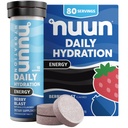 Nuun Energy Electrolyte Tablets with Ginseng, Caffeine from Green Tea Extract, Vitamin B12, B6, B5, Magnesium " 4 Other Electrolytes, Gluten Free " Vegan, Berry Blast, 8 Pack (80 Servings Total)