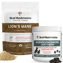 Mushrooms reales Lions Mane Powder for Humans (60g) & Mushroom Immune Pet Chews (60ct) - Bundle for Cognition & Immunity - Ashwagandha, Astragalus &amp; More - Vegan, Non-GMO, Gluten-Free, Grain-Free