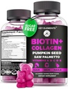 Piel de pelo y uñas 10000mcg Gummies & Collagen Gummies - Vitaminas de biotina para el crecimiento del cabello Pumpkin aceite de semilla, Saw Palmetto Extracto &amp; Vitaminas A B6 C D E - Suplementos de biotina y colágeno
