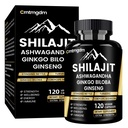 Shilajit Capsules - 20,000mg Puro Himalayan Shilajit orgánico para hombres ' mujeres con Ashwagandha, apoya la vitalidad y el bienestar, Premium Shilajit Puro Himalayan Suplemento, 120 cápsulas