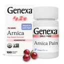 Genexa Arnica for Pain Relief ¦ Alleviate Muscle & Joint Pain, Soreness & Stiffness  Reduce Bruises &amp; Swelling ← Orgánica Grape Flavor TEN Homeopathic Remedy Made Clean TEN 100 Chewable Tablets