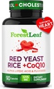 Rice de levadura roja 1215 mg. cápsulas - Levadura de arroz rojo de fuerza extra con suplemento CoQ10, más ácido lipoico alfa " Flaxseed orgánico, Citrinin libre, soporta la salud cardiovascular, no GMO 90 cápsulas vegetales