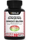 Authentic Korean Red Panax Ginseng 1200mg + Ginkgo Biloba 160mg – High Ginsenosides Extra Strength – Energía, Memoria, Focus &amp; Brain Health – Vegan Capsules for Men &amp; Women – 120 Conde