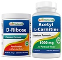 Mejores Naturales D-Ribose Powder 1 Libra &amp; Acetyl L-Carnitine 1000mg