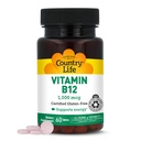 Country Life Vitamin B12 Supplement - Essential for Brain Function, Nerve Health, Red Blood Cells - Ideal para la prevención de la anemia - Vegan Vitamina B, 1000 mcg - Sin gluten, 60 Tablets