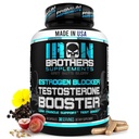 Hermanos de Hierro Suplementos Booster de Testosterona para Hombres con Bloqueador de Estrógeno - Suplementos dietéticos Anti-Estrógeno - Semillas de Grape & Tribulus Terrestris – Pack de 60 cápsulas – Crecimiento muscular Boost - 30 días