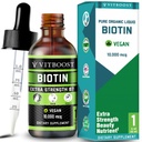 Extra Strength 10,000mcg Biotin Liquid Drops with Organic Berry Flavor ← 60 Servings ← Vegan Formula apoya el crecimiento del cabello, fuertes uñas, sana habilidad TEN NO Artificial Preservatives