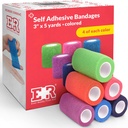 Ever Ready First Aid Self Adherent Cohesive Bandages 3" x 5 Yards - 24 Cuenta, Rainbow Colors