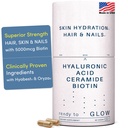GLOW Anti Aging Supplement - Hyabest® Hyaluronic Acid, Phytoceramides, 5000 mcg Biotin, Vitamina A, C, E, Zinc - Hair Skin Nails Vitaminas para Hombres Mujer - Arrugas & Skin Hydration - 60 cápsulas