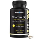 Vitamina D3 K2 3000 UI - con Vitamina K como MK-7 de Natto - Alta Potencia Vitamina D Complemento Soporte Huesos saludables, dientes, corazón &amp; función de inmuno, libre de gluten - 90 cápsulas