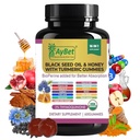 Aceite de semillas negras &amp; miel con gummies turméricas con bioperina, vinagre de manzana, biotina, zinc &amp; vitaminas C D3 B12 – Immune, detox, energía &amp; pelo uñas soporte – 60 Vegan, Halal, Gummies orgánicas