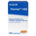 MAJOR Ferrex-150 Polysaccharide-Iron Complex Capsules 150mg Iron Supplement for Women and Men – Gentle on Stomach – 100 cápsulas