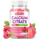 Calcium Citrate Gummies 1000mg w/Vitamin D3, High Absorption Suplemento Calcium para Hombres Mujer, Plus Magnesium, Potasio, Zinc para Muscle &amp; Immune, Sugar-Free, Raspberry Flavor, 60 Conde