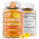 Turmérico Gummies 1000mg w/MCT Oil C8 C10, Antioxidante orgánico, Suplemento de Curcumina Turmérica con Extracto de Pepper Negro, Confort de Soporte, Energía Boost, Ultra Absorción, Libre de Azúcar, 60 Cts
