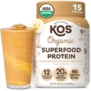 KOS Planta orgánica con base de polvo de proteína, mantequilla de maní de chocolate - Delicious Vegan Protein Powder - Keto Friendly, Gluten Free, Dairy Free &amp; Soy Gratis - 15 Servings