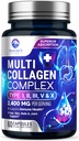 Multi Collagen Peptides Suplemento para el cabello, la uñas, la piel - Tipo I, II, III, V, X, Collagen Powder Pills - Grass-Fed, Hidrolyzed for Bone and Joint Support for Women ' Men, Non-GMO - 60 cápsulas