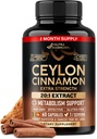 Ceylon Cinnamon Capsules - Extra Strength - Energy Heart & Metabolism Support for Men &amp; Women - Puro Natural Cinnamon 20:1 Suplemento Extracto - GMO &amp; Gluten Free - Made in USA - 60 cápsulas 2 Mes