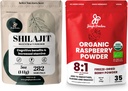 Cabañas de Jungle Superfood Bundle: 5oz Shilajit crudo & 5oz Combo de pólvora orgánica - Soporte energético para hombres, Immune Boost, USDA Certified Freeze-Dried Red Raspberries for Baking, Smoothies