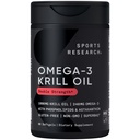 Sports Research Krill Oil Supplement with EPA & DHA Omega 3, Phospholipids & Astaxanthin from Antarctic Krill - Highest Concentration of Krill Oil for Men &amp; Women - 1000mg, 60 Softgel Capsules