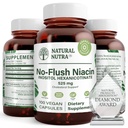 Nutra natural No Flush Niacin, Suplemento de vitamina B3, ayuda a mejorar la salud cardiovascular, ayuda a mejorar la textura de la piel, promueve una mejor función cerebral, ayuda a aumentar el nivel de energía 525 mg, 100 cápsulas