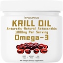 Suplemento de aceite de Krill Antártico, rico en Omega-3s EPA, DHA ' Astaxanthin, 1000mg Por Serving, Suplemento para el corazón y la inmunidad, 300 Soft-Gels