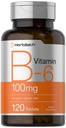 Horbaach Vitamina B6 100mg tención 120 Tablas Vegetarianas Pyridoxina HCl Silencio No GMO &amp; Gluten Suplemento Gratis