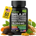 Shilajit y Ashwagandha Capsules, 8-en-1 Herbal Multivitamin para Hombres y Mujeres, con Rhodiola Rosea, Ginseng y Stinginginging Nettle, Shilajit para Hombres y Mujeres