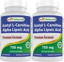 Mejores Naturales Acetyl L-Carnitina y Ácido Alfa Lipoico 750 mg 120 Capsules (120 Cuenta (Pack of 2))