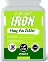 Tablas de Hierro 14mg - Fácil de Tragar Fórmula de un día - Ayuda a reducir la fatiga y la fatiga, Booster de Energía, apoya el sistema inmunológico, la formación de células de sangre roja - 6 meses de suministro - 180 suplemento vegano