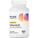 PureFormulas Vitamina D3 1000 UI 25 mcg - Suplemento Premium de Vitamina D para la Formación Sanitaria de Huesos, Dientes, Salud Cardiovascular y Apoyo Inmunitario No GMO - 100 Tablas Cuenta