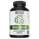 Zhou Total Greens - Super Greens Suplementos, Daily Veggie Pills, Superfood Tabs, Suplementos vegetales para adultos, tabletas de vitaminas - 120 Tablets