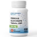 Laboratorios de Puro Gluconato Ferroso 324 mg [High Potency] Suplemento de Hierro, Gentle on Stomach - 100 Tablets