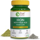 Hierro natural con ácido fólico, zinc, vitamina C &amp; vitamina B12 para apoyar la producción de haemoglobina, inmunidad superior &amp; nivel de hierro principal - 60 tabletas de veg