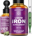 Suplemento de Hierro para Mujer y Hombre Constructor de Sangre Libre, Vitamina de Hierro para la Anemia tóxico gotas de hierro líquido para adultos con aceite de MCT, sabor de uva natural, absorción más rápida &amp; soporte de inmunológico (2 Fl Oz)