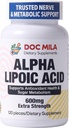 Alfa Lipoic Acid 600mg 120 Caplets - Nerve Sciatica Peripheral Neuropathy Support - Gluten Free, Vegan " Non-GMO for Adults