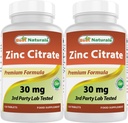 Mejores Naturales Zinc 30mg Suplementos (como Citrato de zinc) - Vitaminas de zinc para Adultos Soporte Inmunitario - 120 Tabletas (120 Cuenta (Pack of 2))