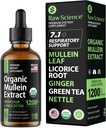 Mullein orgánica gotas para pulmones - Soporte respiratorio &amp; Mucus Relief - Lung Detox para fumadores: Mullein Leaf Extract, Licorice, Ginger, Oregano &amp; Nettle Leaf, Thyme - Lung Cleanse Herbal Extract, 2oz
