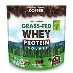 Opportuniteas Grass Café Whey Protein Isolate Powder - 27g Protein Powder Sin Sweeteners artificiales, Vacas sin hormonas, No GMO - 2.5lb